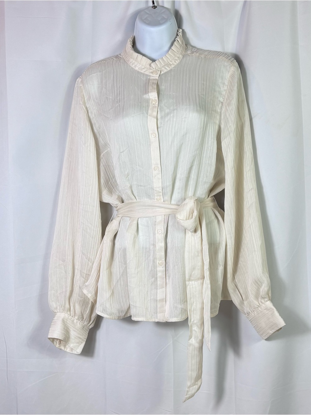 NWT Vintage Express Compagnie Internationale Ivory Tie Waist Romantic Blouse L - Picture 4 of 16